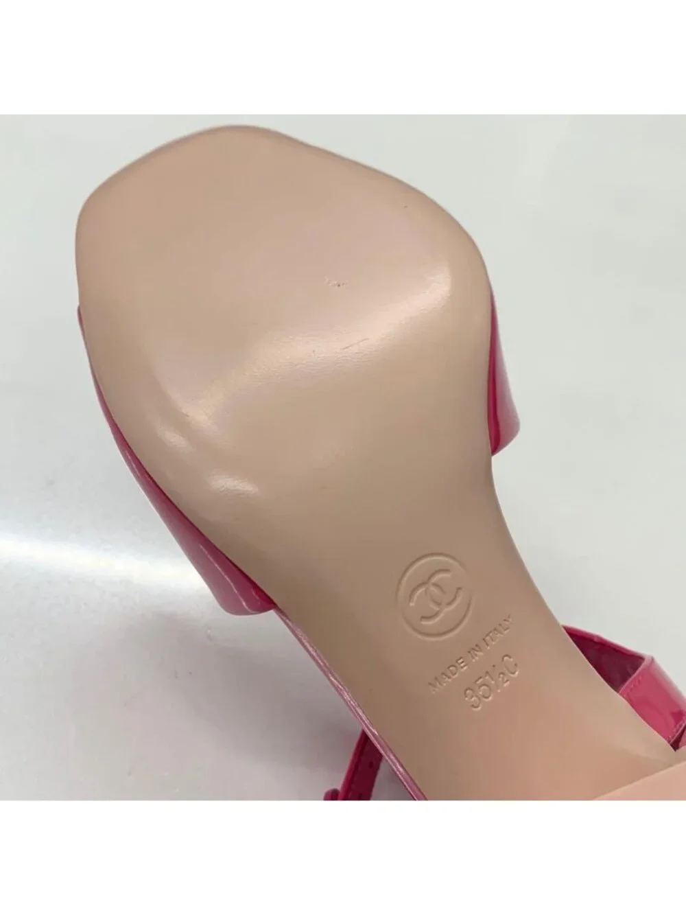 Chanel CC Logo Patent Strap Sandals Pink